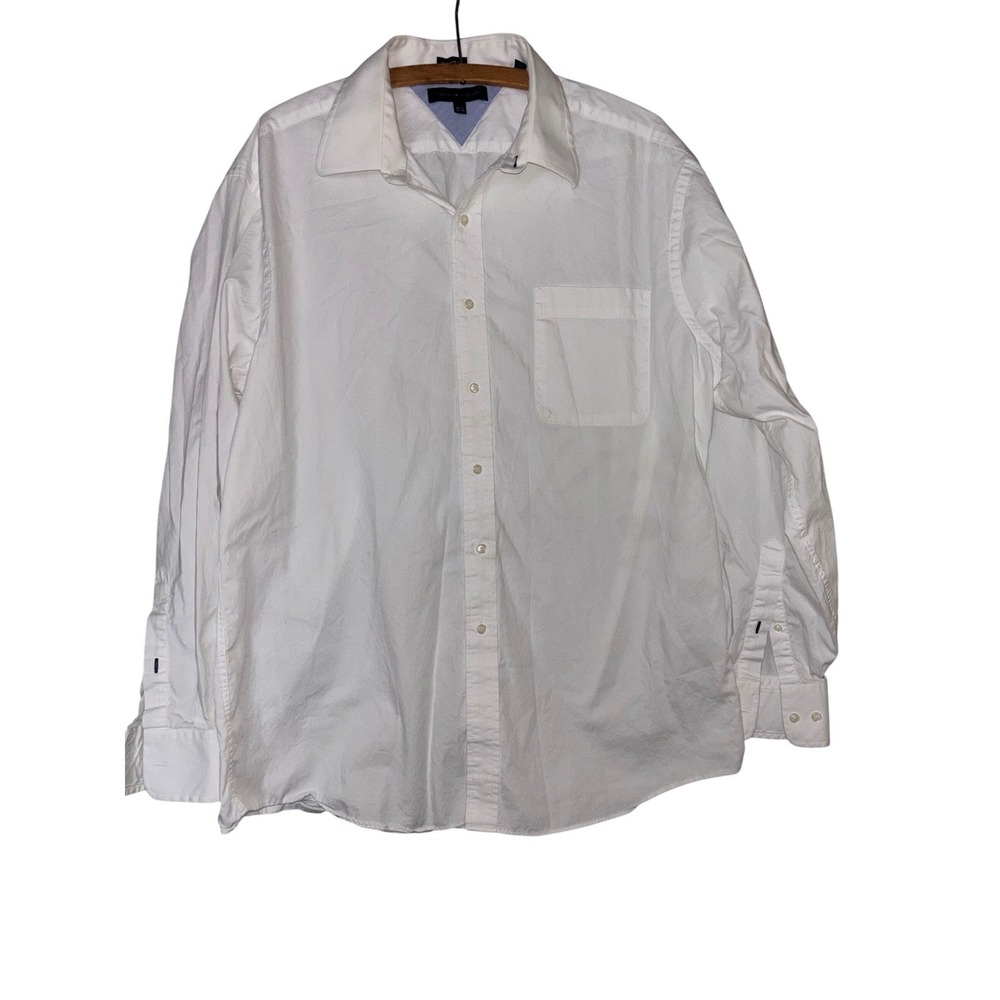 Tommy Hilfiger Mens White Button Down Dress Shirt Regular Fit 16.5 34/35 L